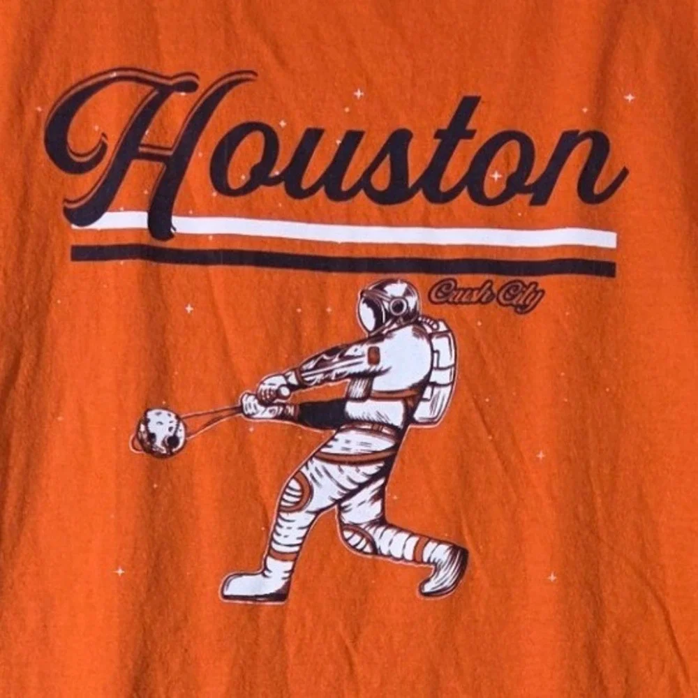 Gildan T-Shirt Mens 3XL Orange Houston Crush City Astronaut Baseball Graphic Tee